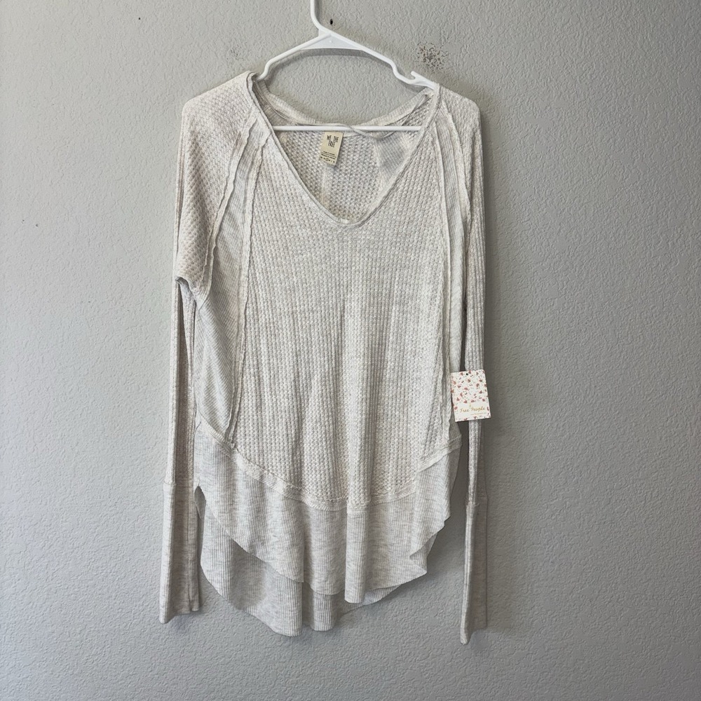 NWT Free People We The Free Catalina Thermal V-Neck Tunic Top Oatmeal Heather S